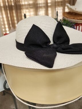 Magid Cream Straw Sun Hat with Black Bow